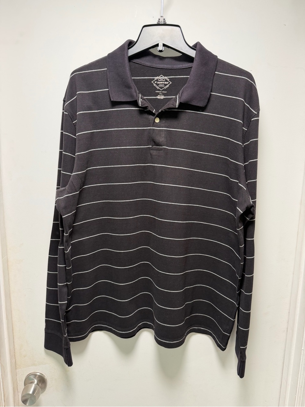 St. John's Bay Black Long-Sleeve Polo with White Stripe